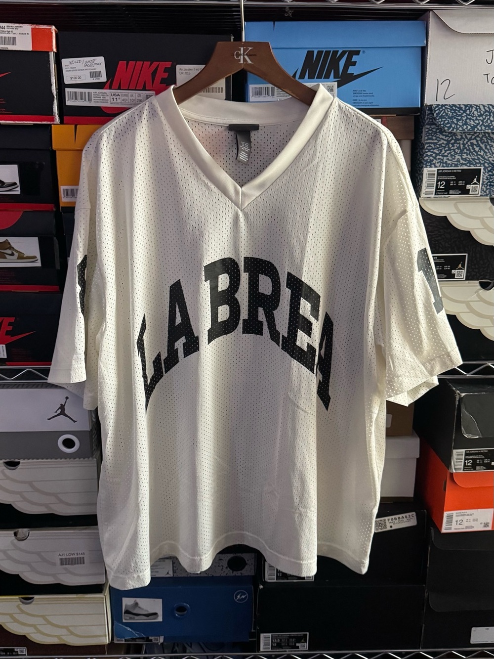 LaBrea Men's Oversized White Mesh V-Neck Jersey